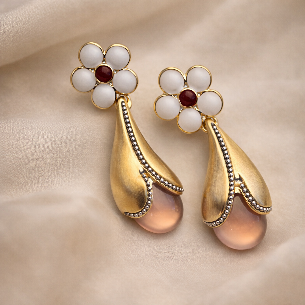 Brushed Gold Floral Garden Earrings