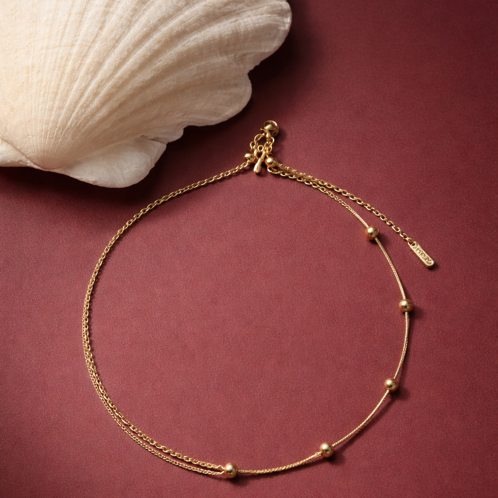 Adjustable Layered Gold Beaded Anklet
