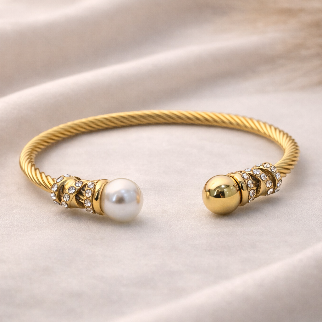 Aurelia Twisted Pearl Gold Cuff Bracelet