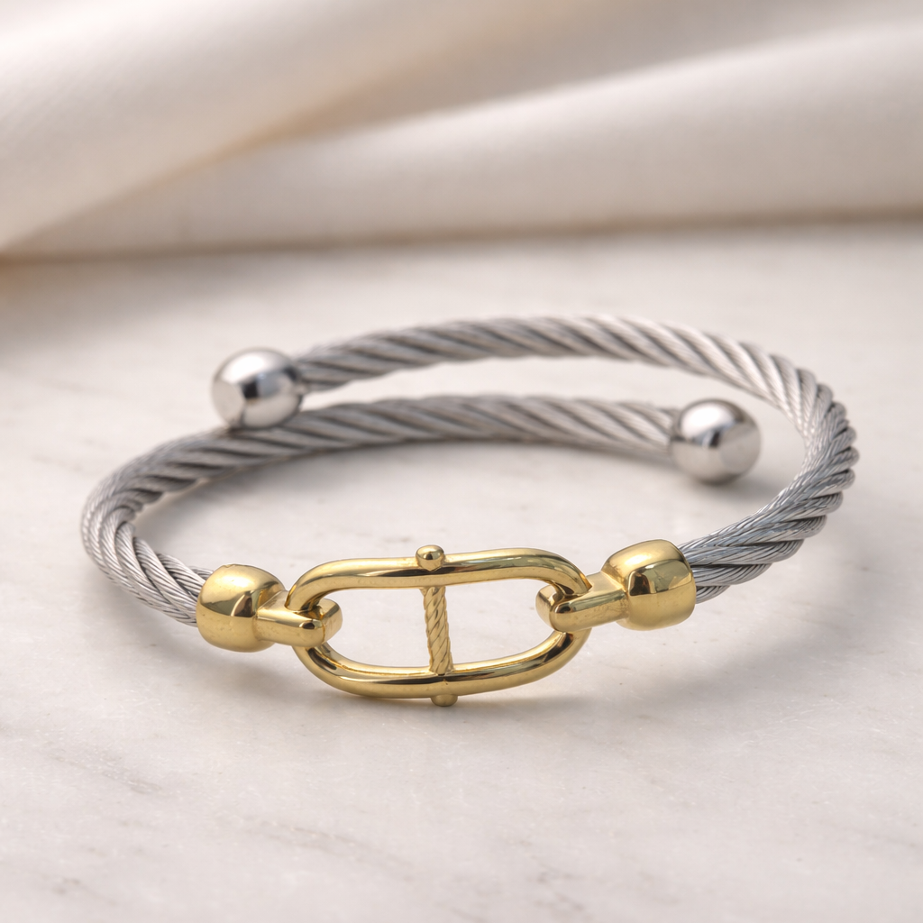 Marina Nautical Two Tone Cable Bangle