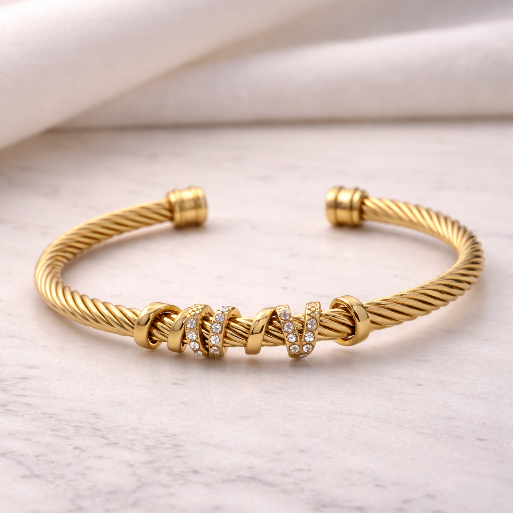 The Stellar Tube Rope Style Gold Cuff Bracelet
