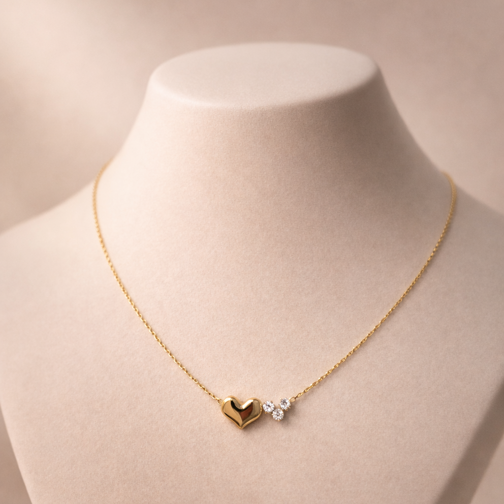 Dainty Heart & Crystal Cluster Necklace