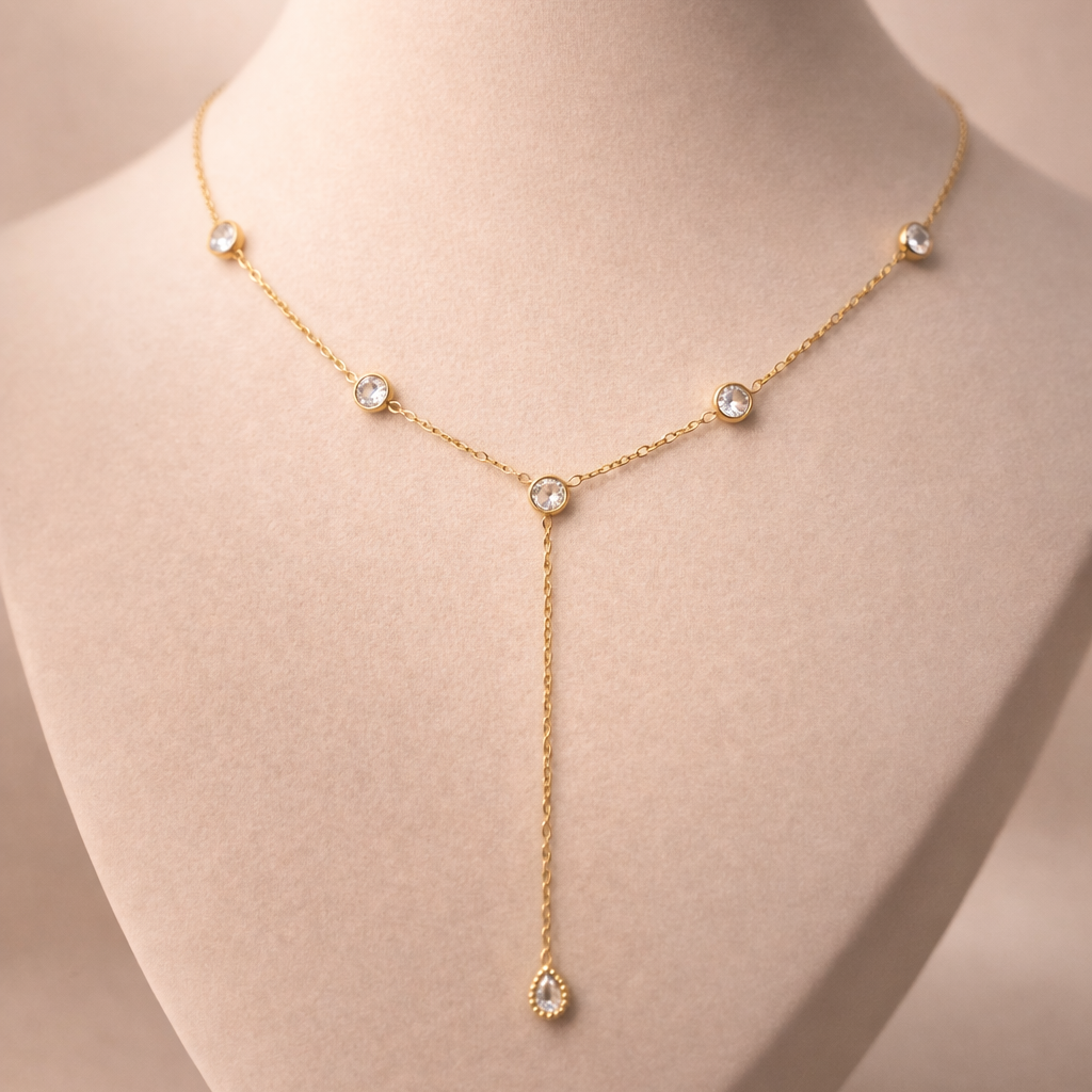 Celeste Bezel Station Lariat Necklace