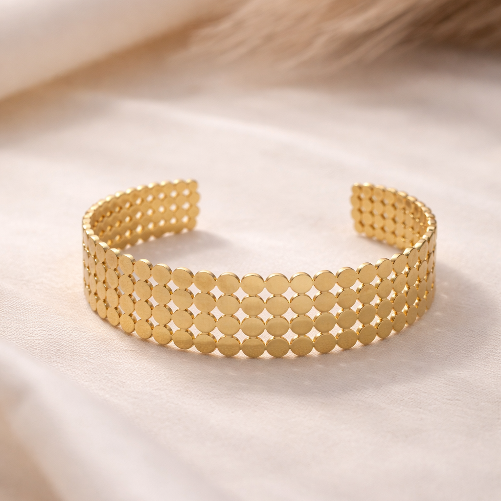 Dainty Golden Disc Layered Mesh Bracelet