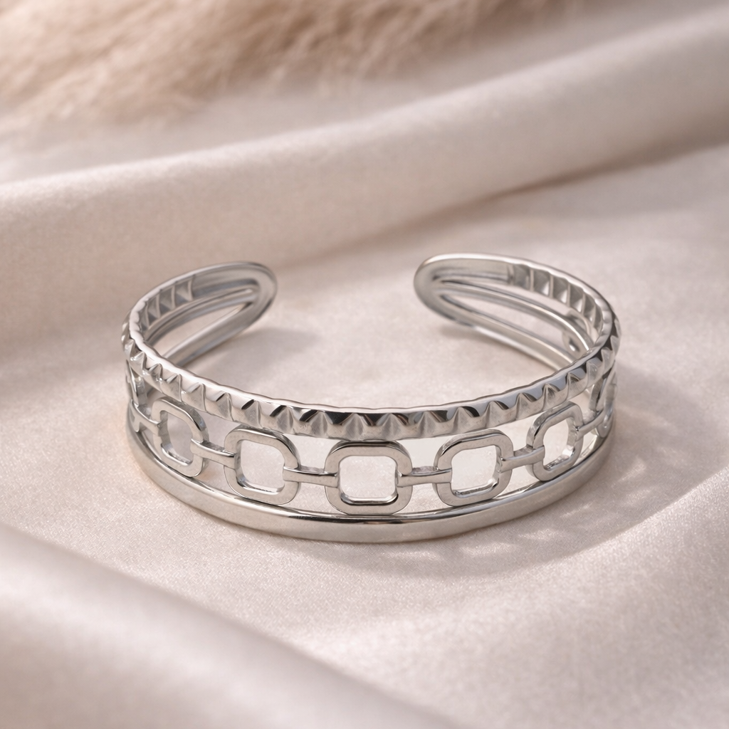 Aura Linked Geometric Cuff - Silver
