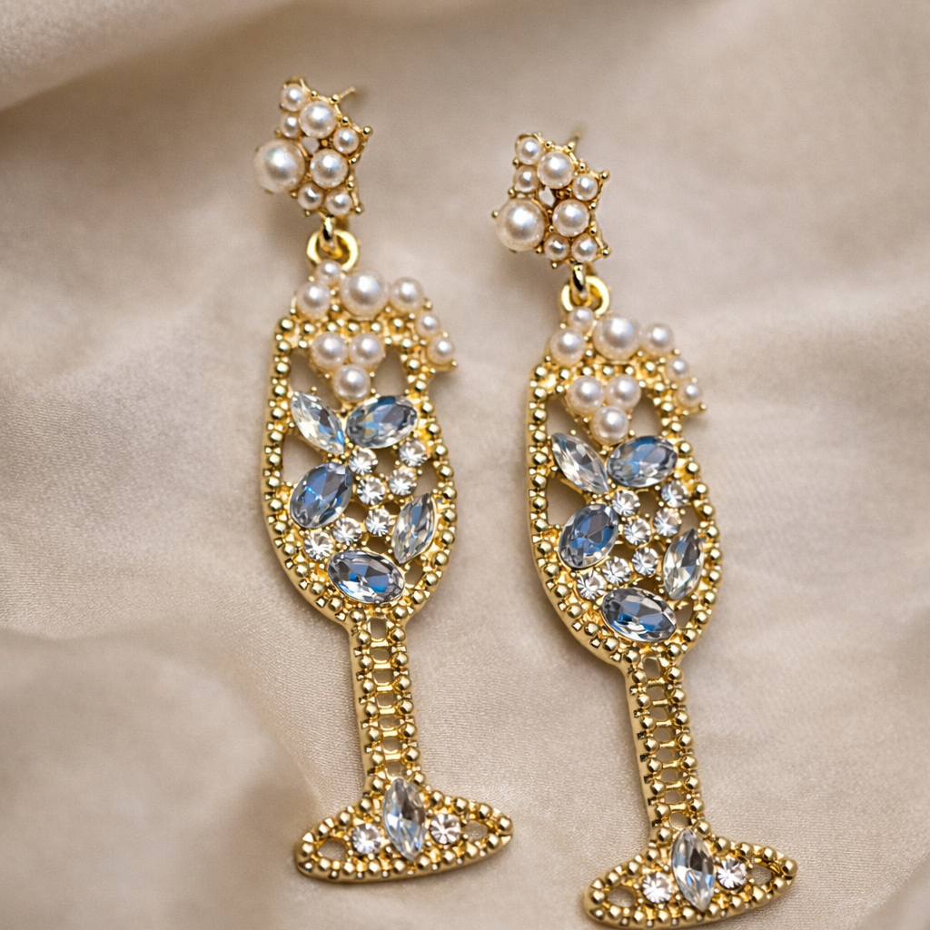 Pearl & Crystal Champagne Flute Earrings