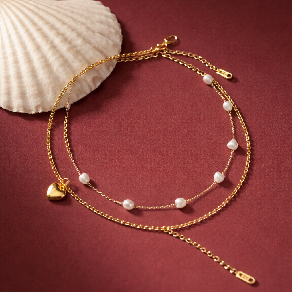 Layered Gold Heart & Pearl Anklet