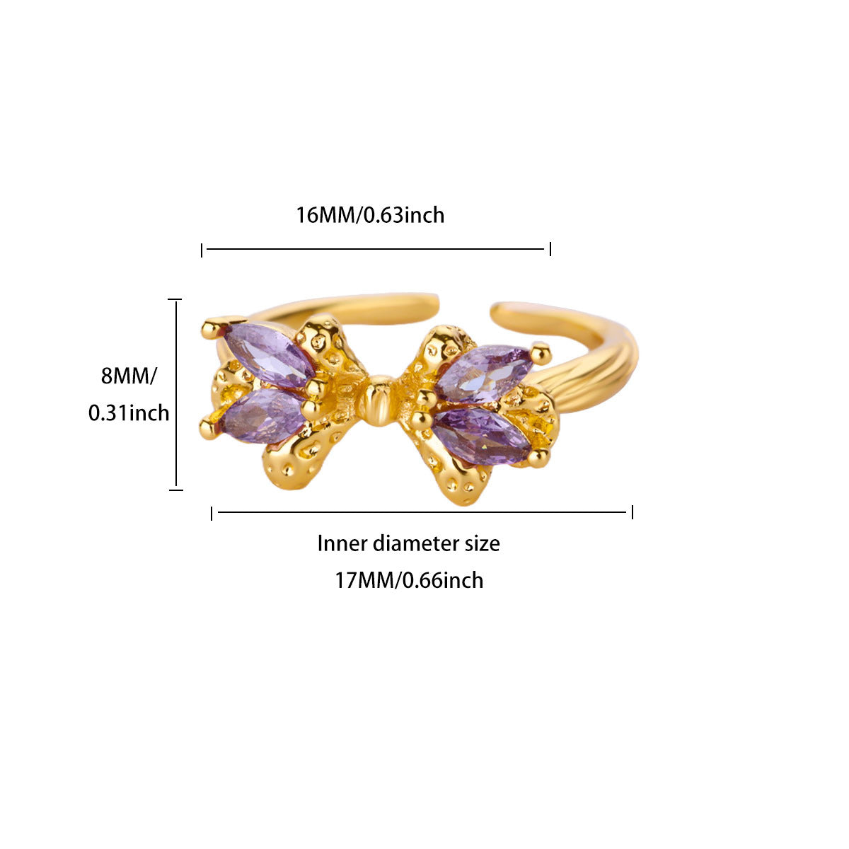 Amethyst Marquis Adjustable Gold Bow Ring