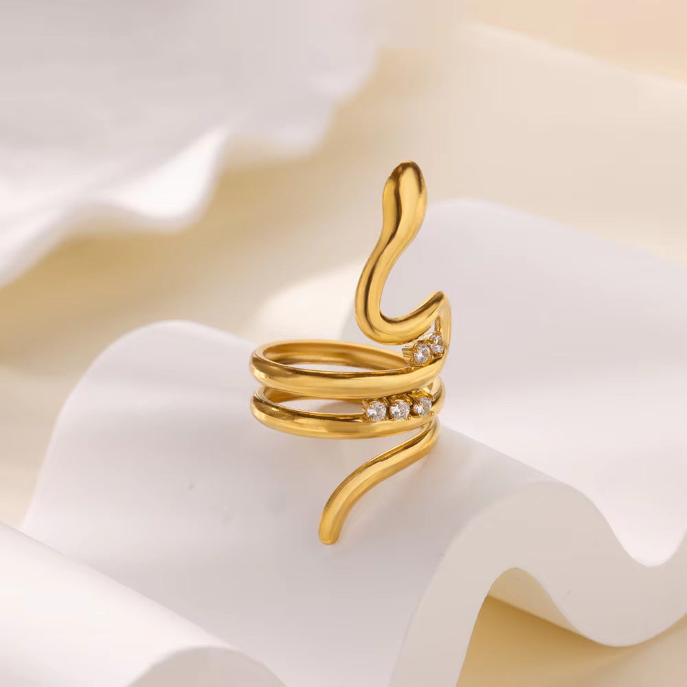 Triple Coil Serpentine Gold Plated Wrap Ring