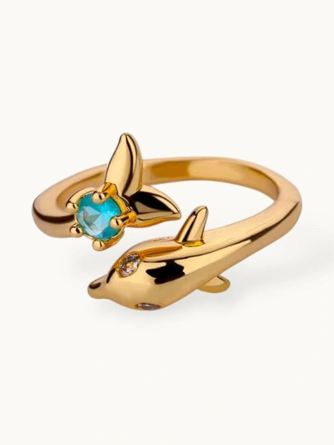 Oceanic Dolphin Wrap Blue Gem Stone Ring