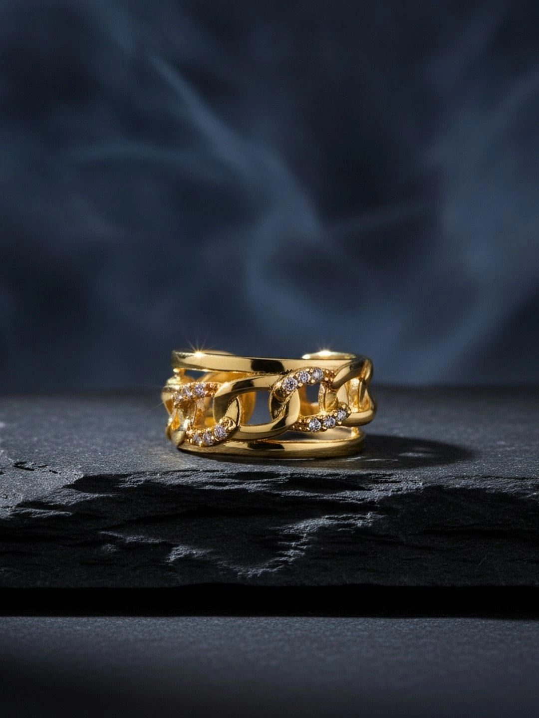 Wide Interlocking Chain Link Pave Stackable Ring