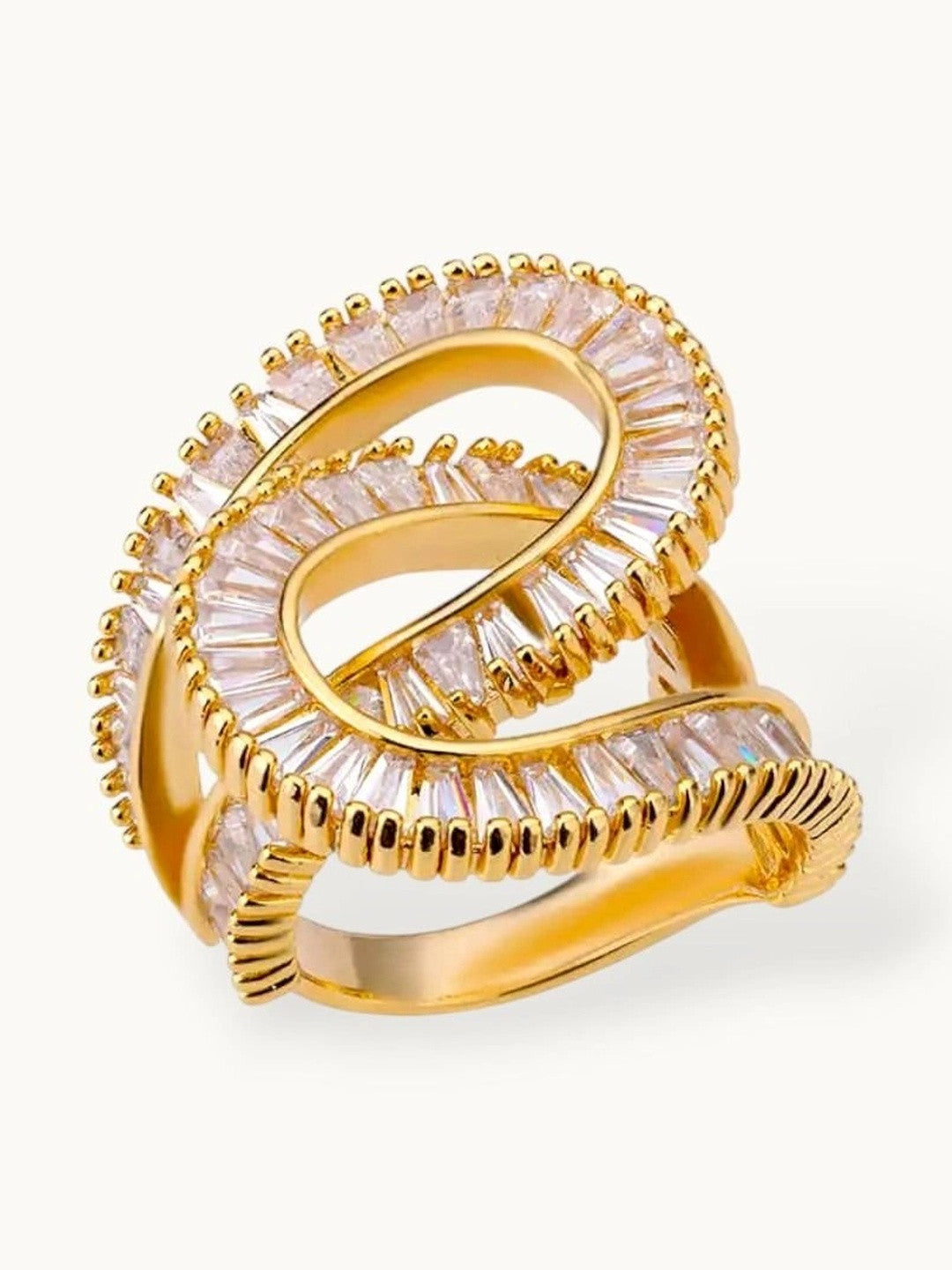 Sculptural Triple Spiral Baguette Gold Statement Diamond Ring