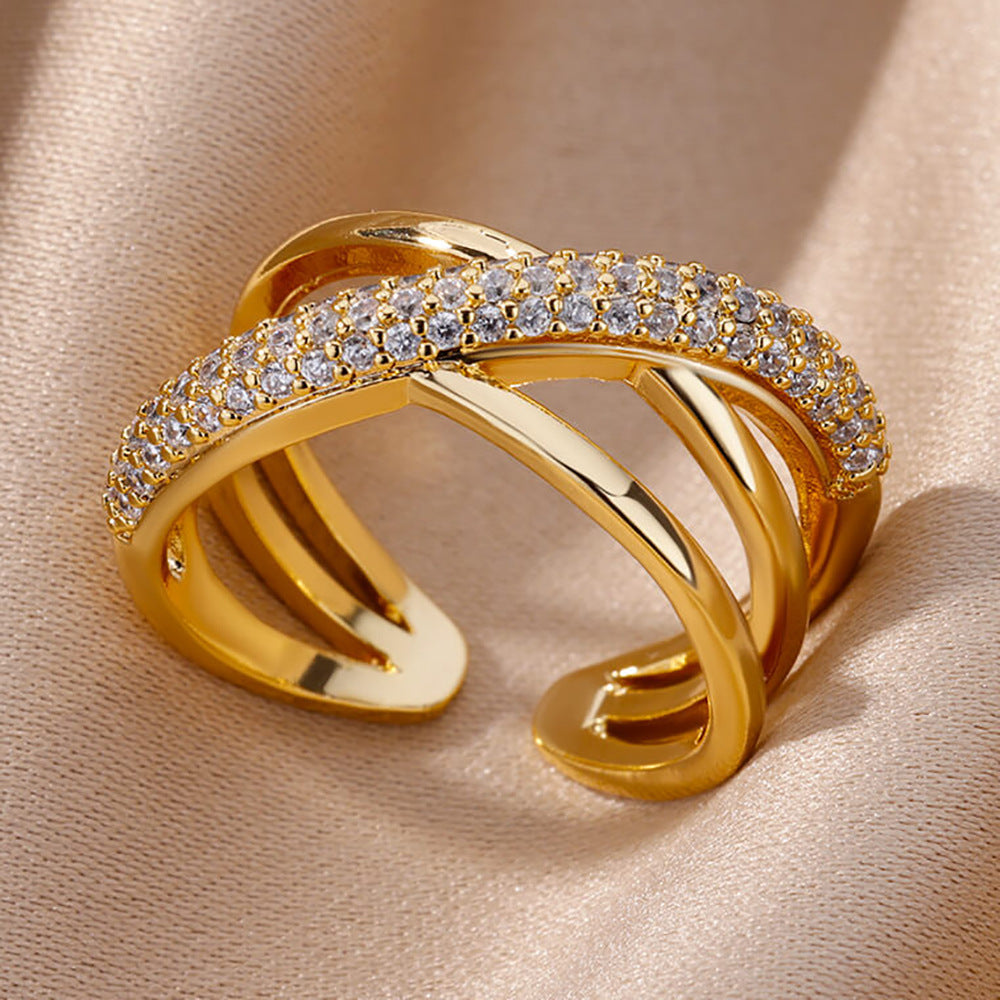 Bold Crisscross Triple Pave Stackable Cuff Ring For Women