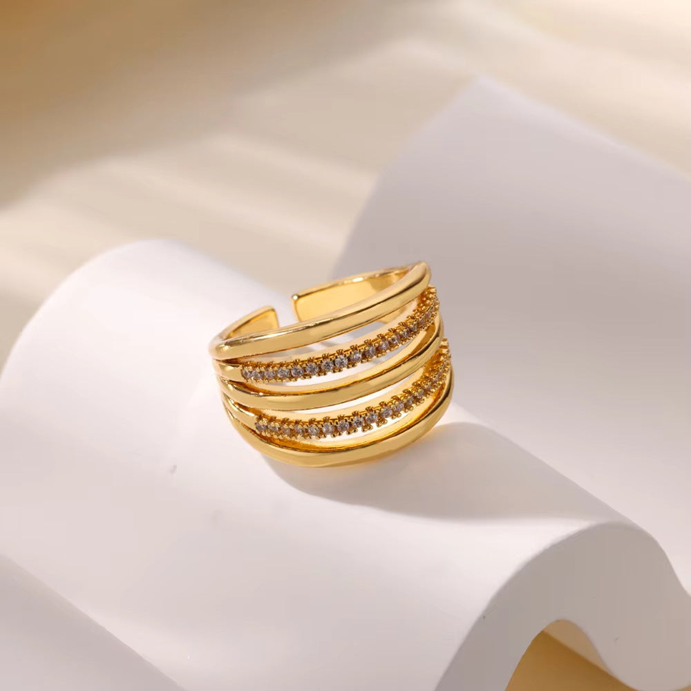 Layered Five-Row Pave & Polished Stackable Diamond Cuff Ring