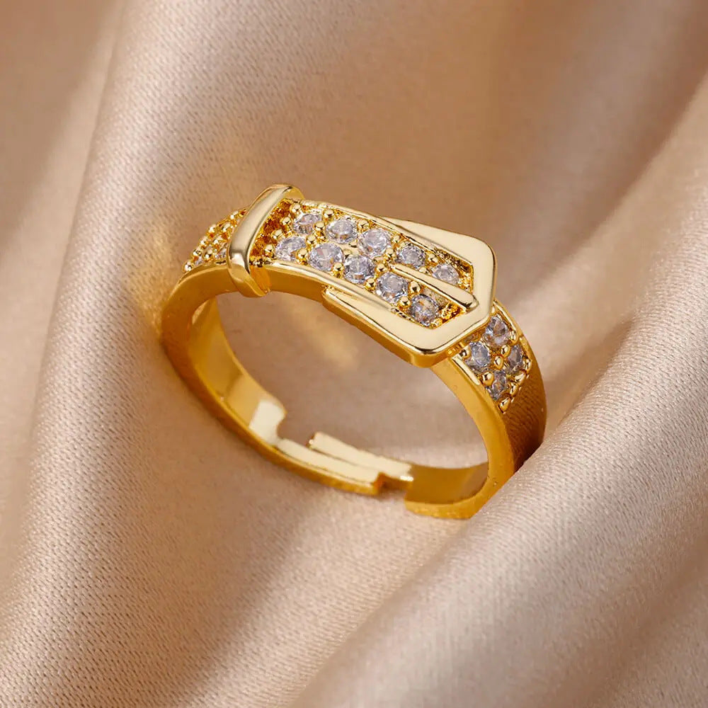 Chic Pave Buckle Adjustable Diamond Band Ring