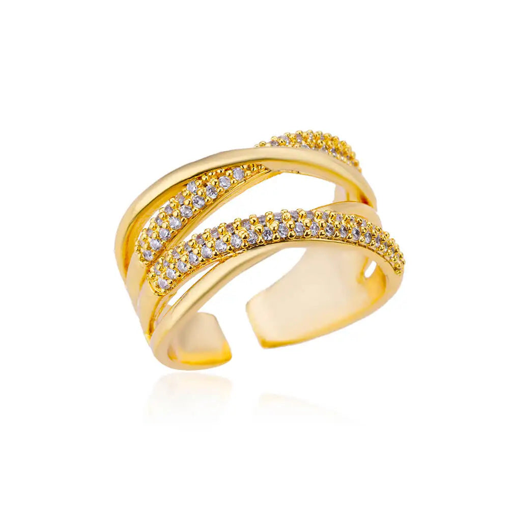 Crisscross Dual Pave & Polished Stackable Diamond Band Ring