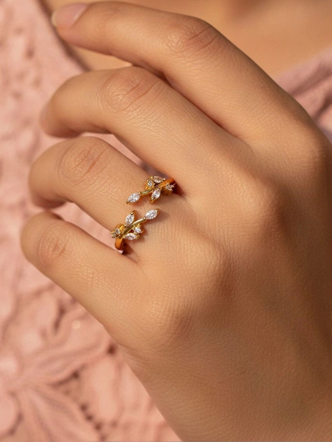 Delicate Marquis Vine Adjustable Gold Diamond Ring