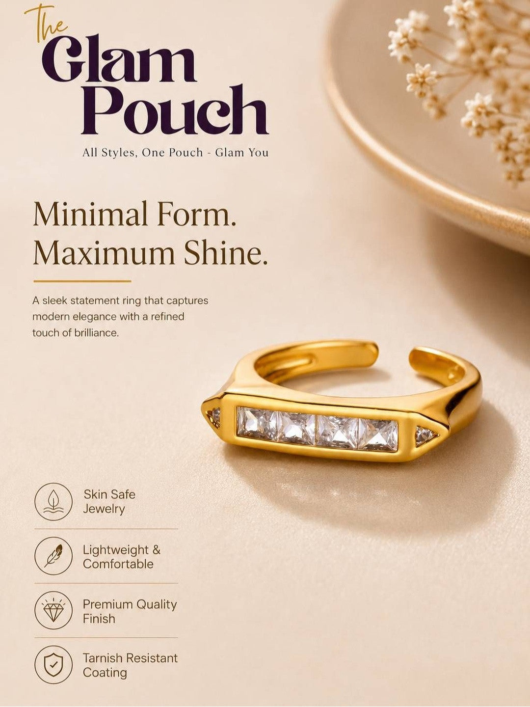 Geometric Quad-Square Solitaire Gold Band Ring