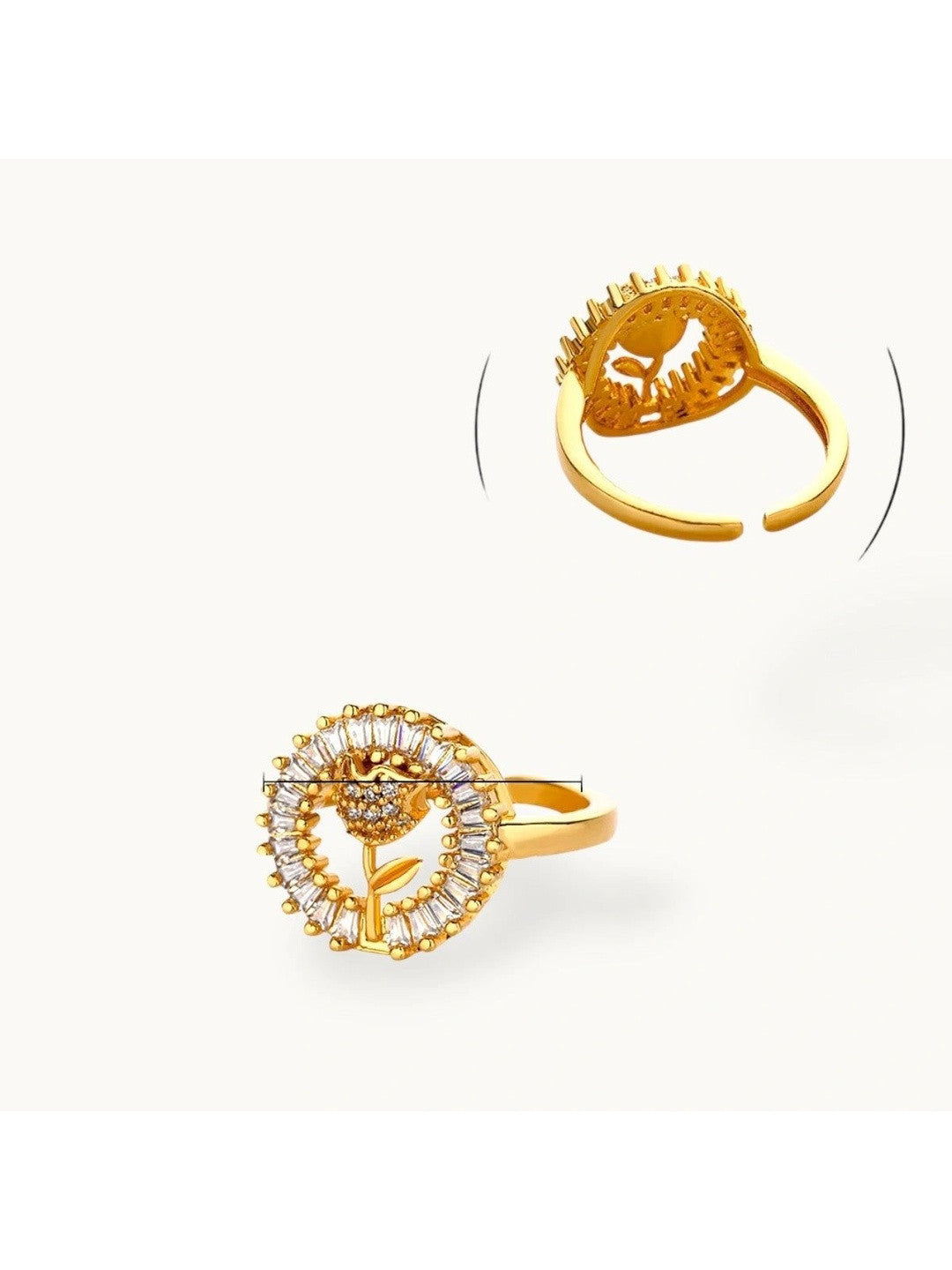 Baguette Halo & Rose Bloom Adjustable Diamond Band Ring