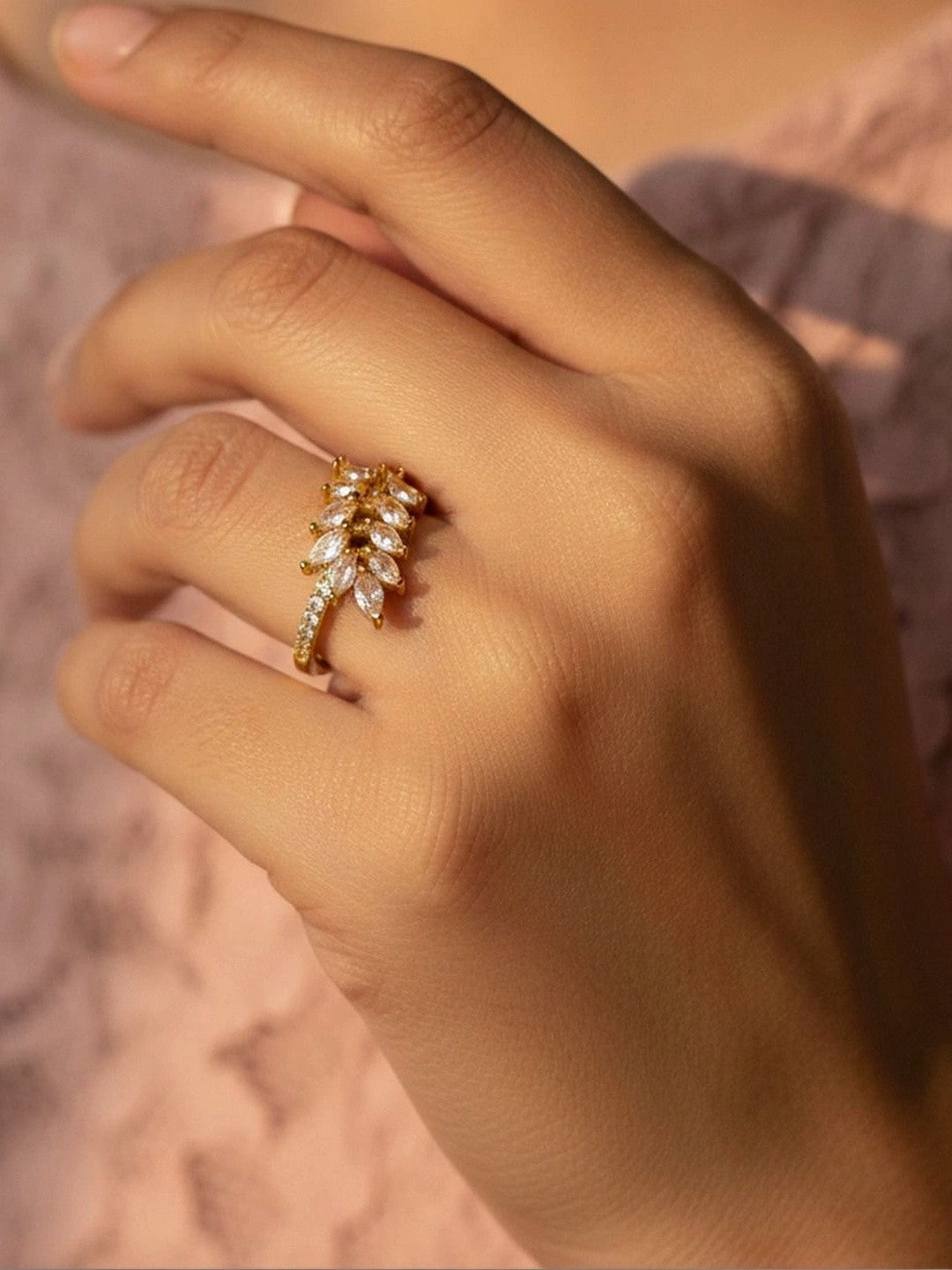 Marquis Leaf Cluster Pave Wrap Statement Diamond Ring