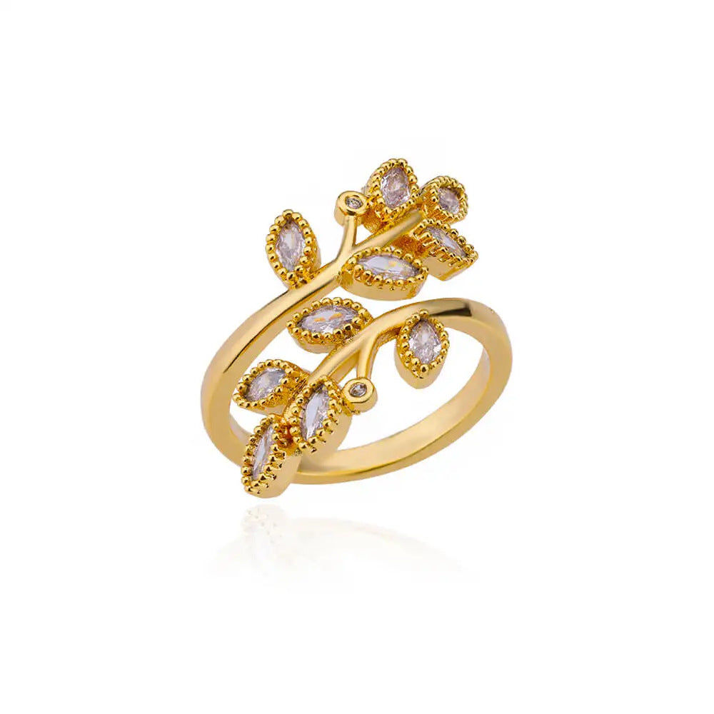 Beaded Vine Wrap Marquis Accents Adjustable Diamond Ring