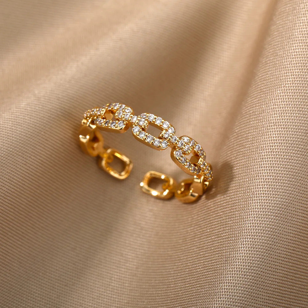 Dainty Pave Link Stackable Gold Band Ring