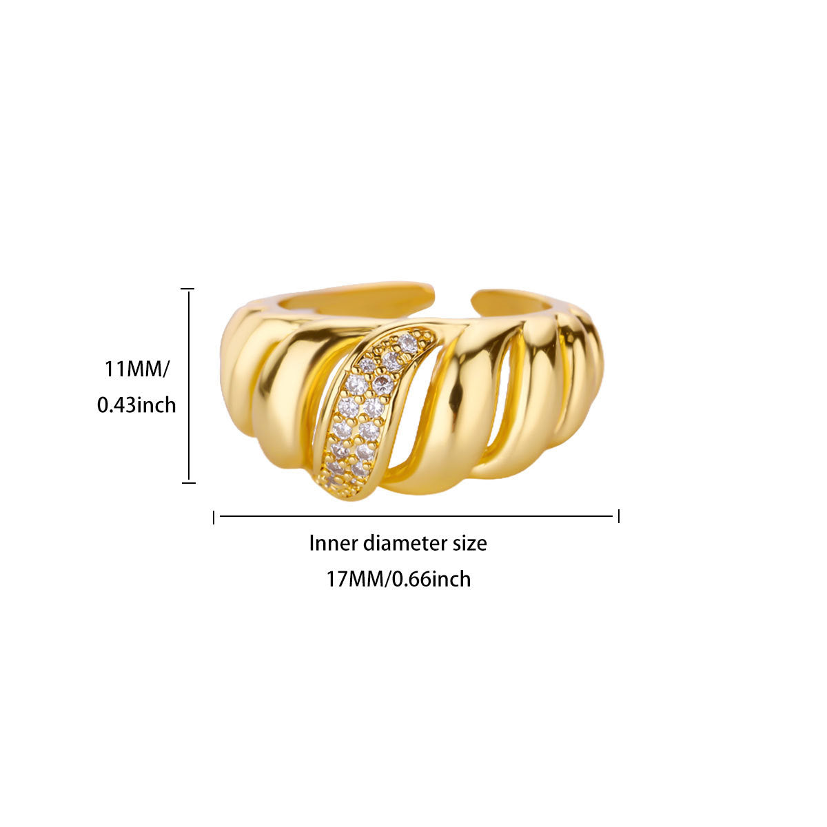 Sculptural Ribbed Dome with Diagonal Pave Diamond Ring