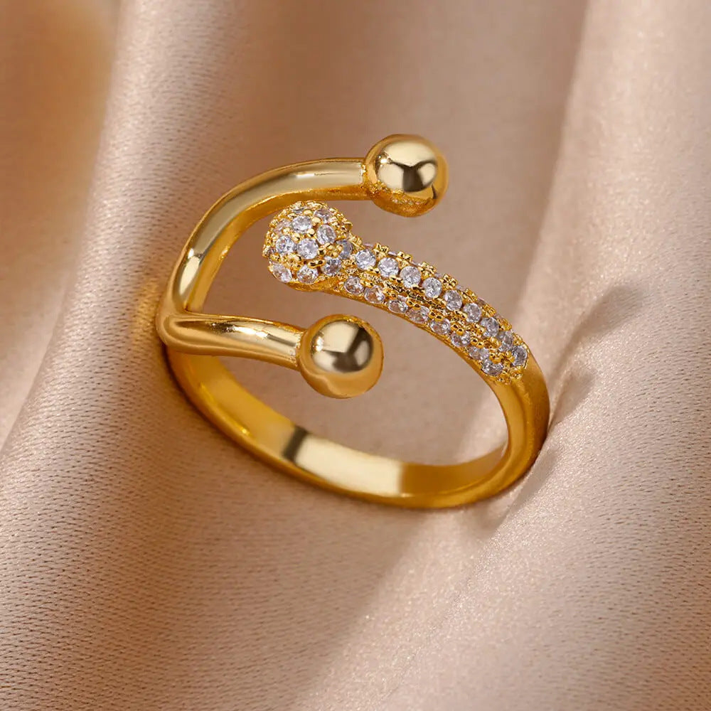 Pave Swirl Adjustable Ring with Polished Spheres