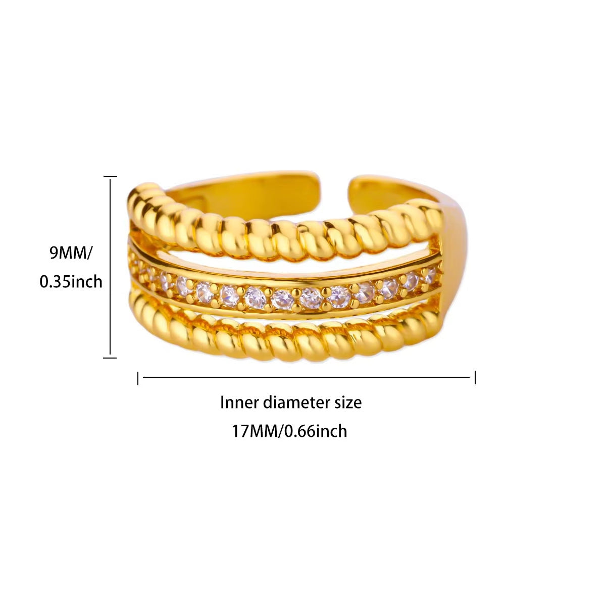 Triple Row Rope Edge Pave Stackable Diamond Band Ring