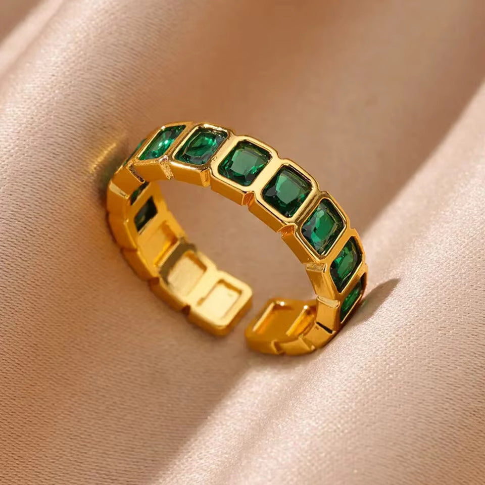 Modern Square-Cut Emerald Eternity Stackable Band Ring