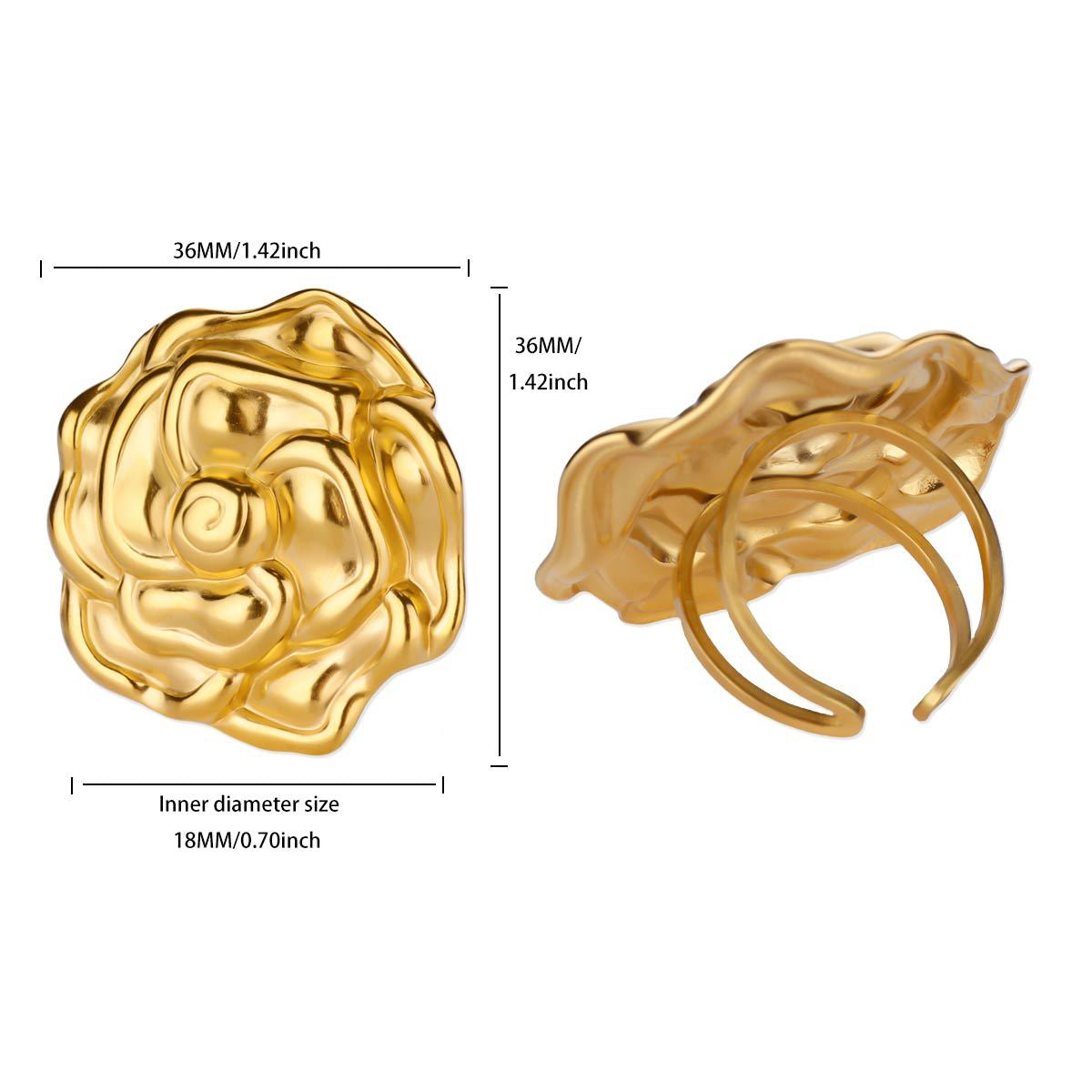 Sculptural Oversized Gold Rose Bloom Cocktail Statement Ring