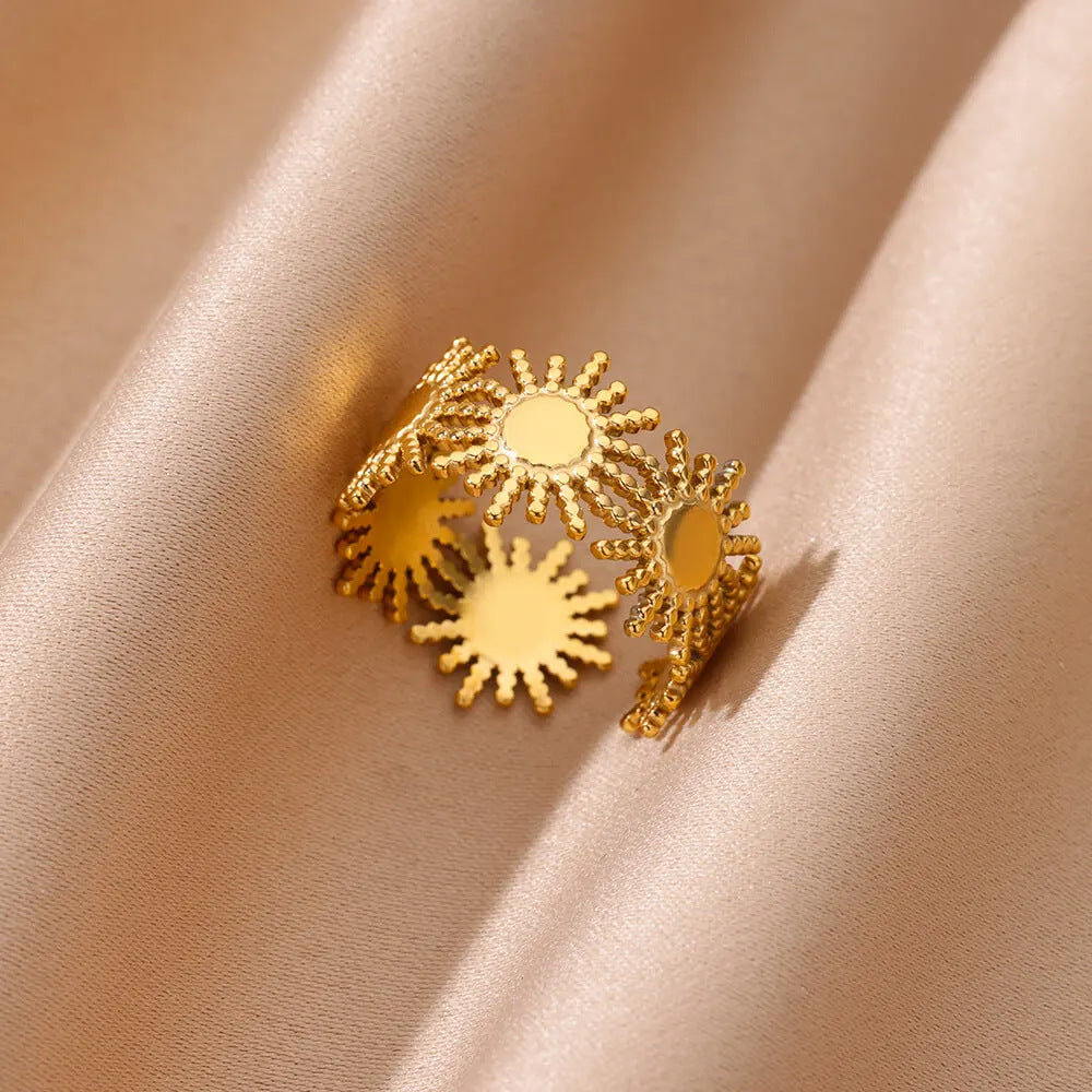 Boho Triple Sunburst Open Adjustable Ring