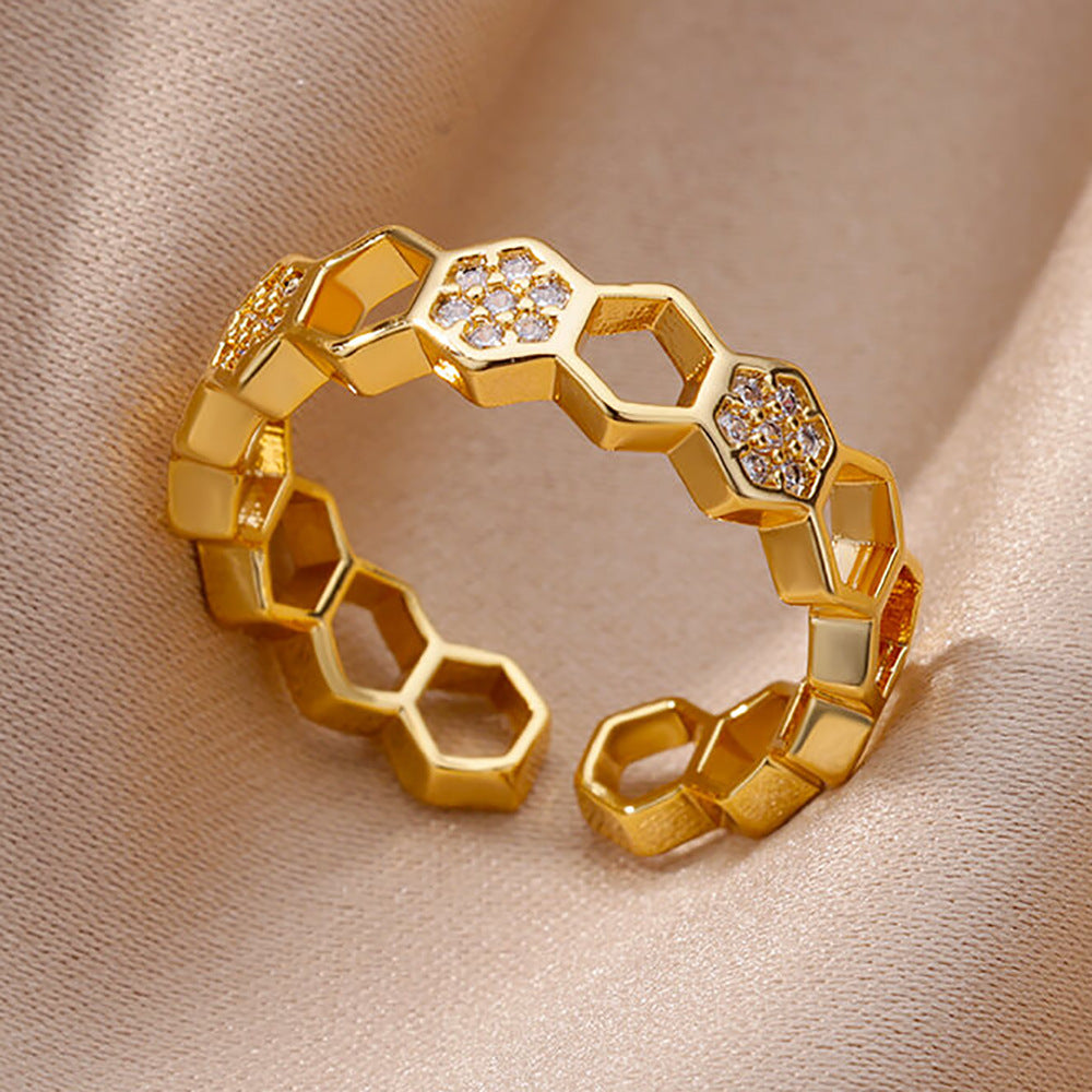 Geometric Pave Honeycomb Stackable Statement Ring