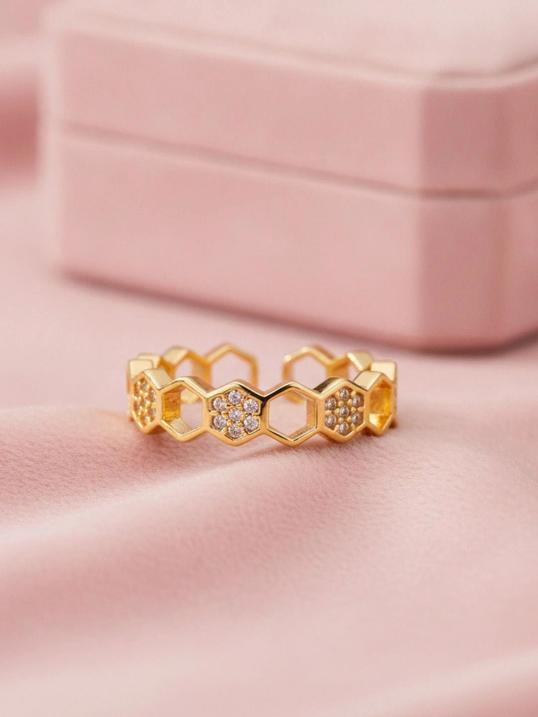 Geometric Pave Honeycomb Stackable Statement Ring