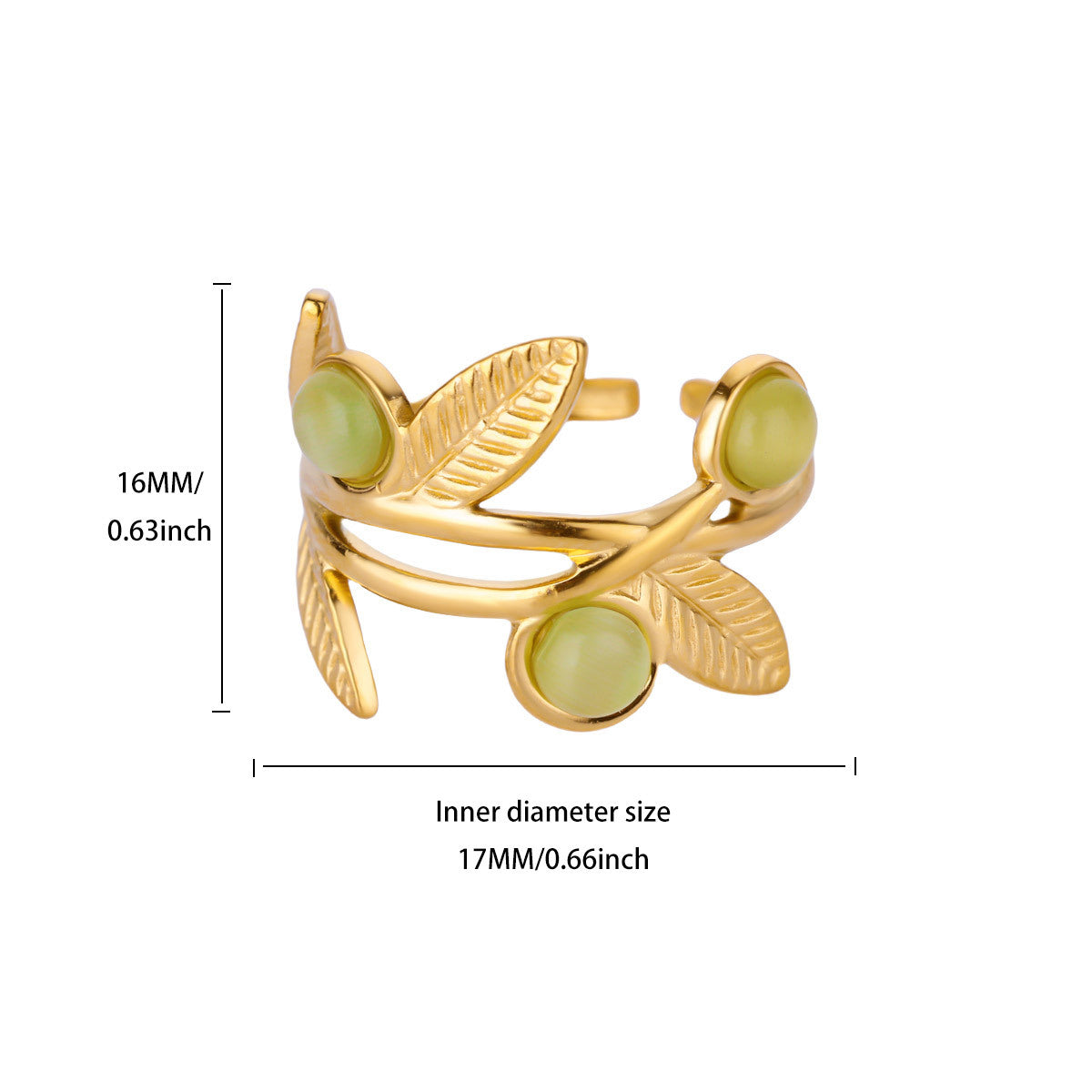 Nature-Inspired Leaf Vine Ring with Green Stone Trio