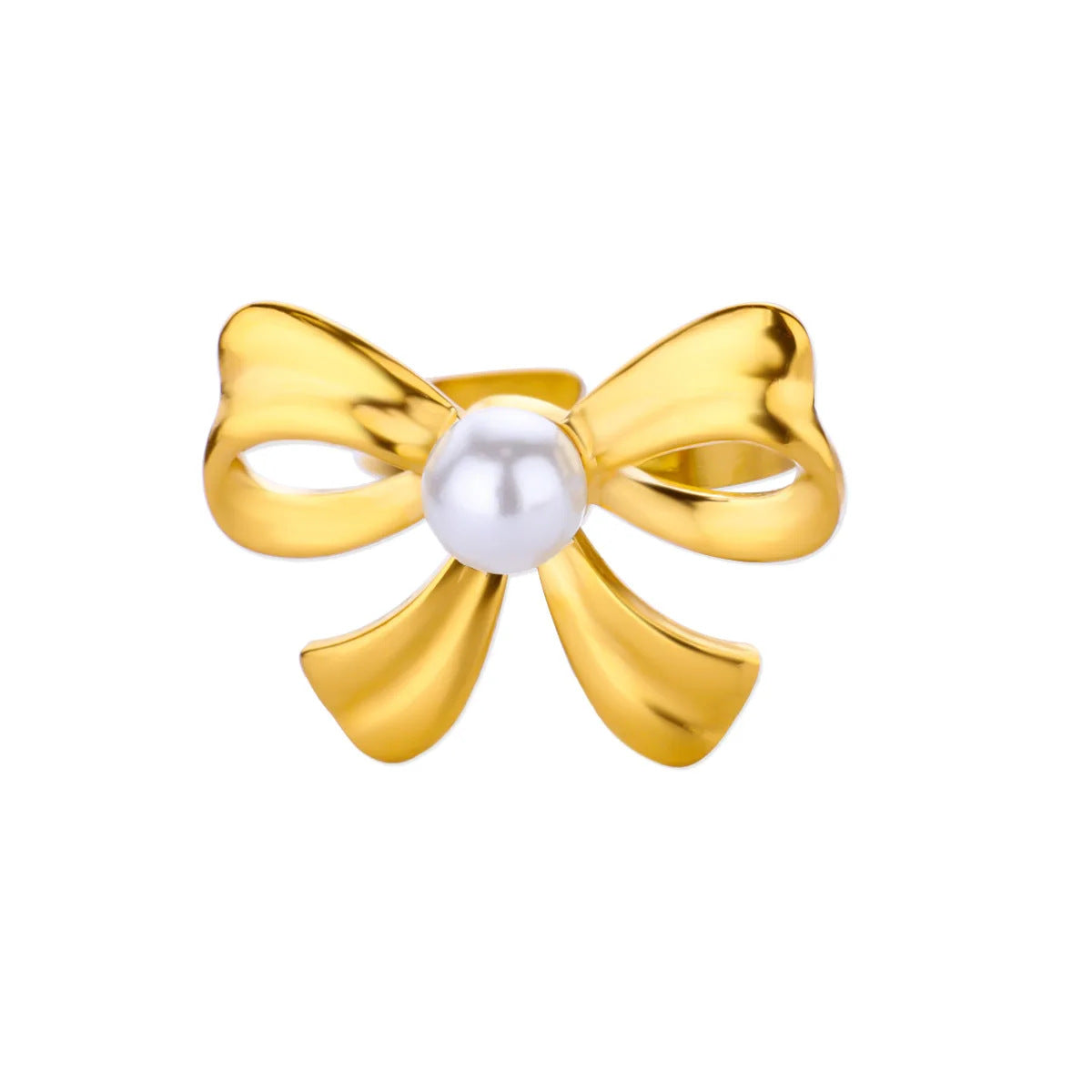 Classic Polished Central Statement Pearl Bow Ring