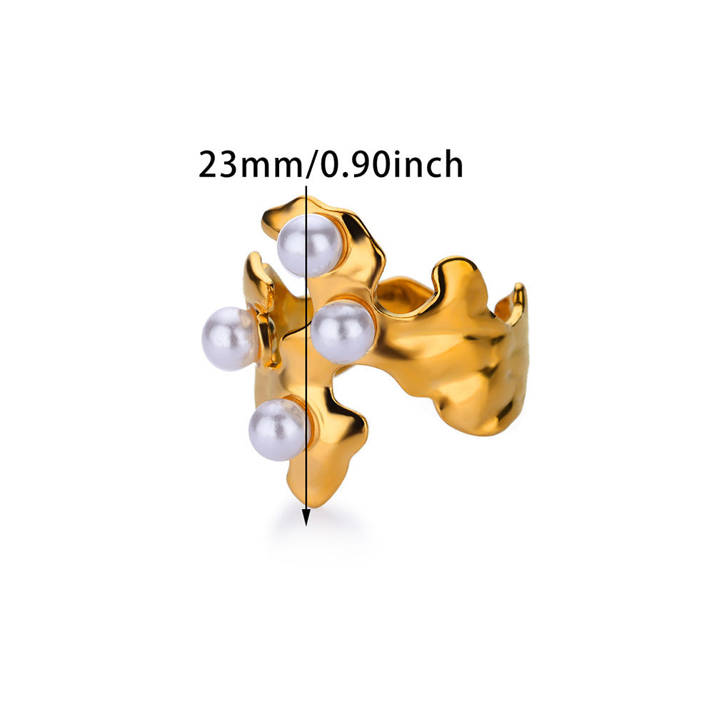 Sculptural Molten Four-Pearl Gold Statement Ring