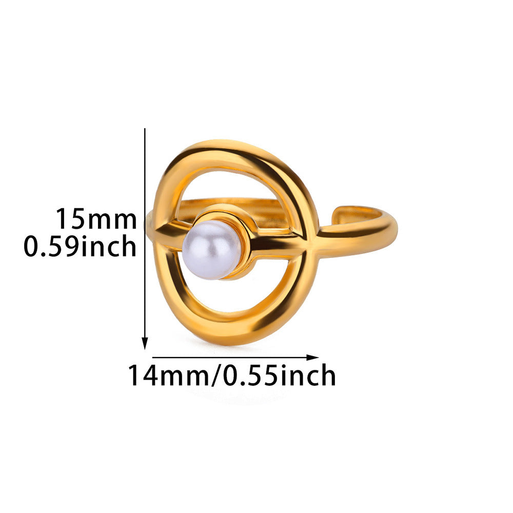 Minimalist Orb & Pearl Adjustable Gold Statement Ring