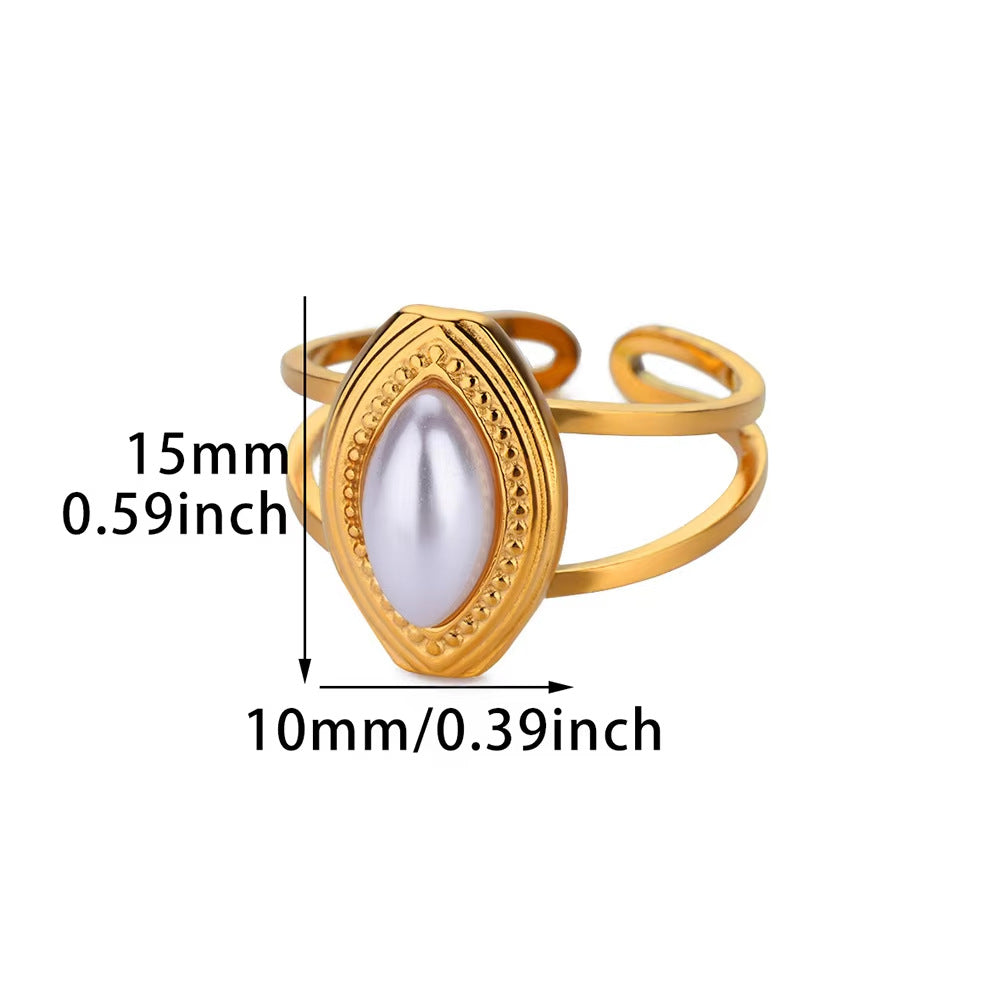Marquise Faux Split Shank Adjustable Pearl Ring