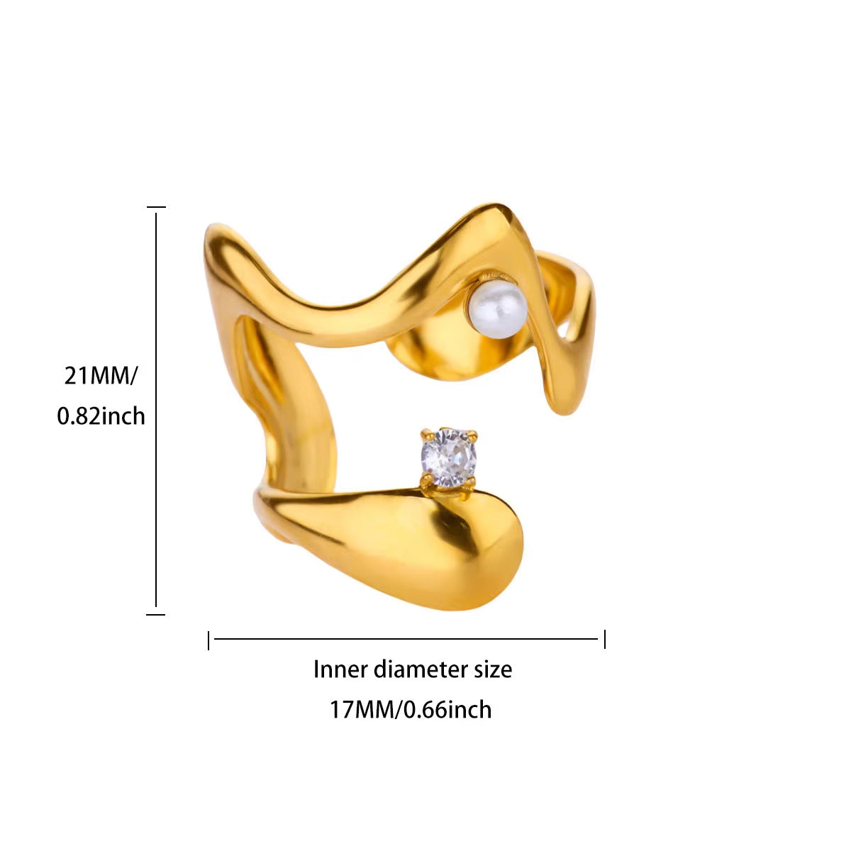 Wavy Abstract Open Solitaire Pearl Ring