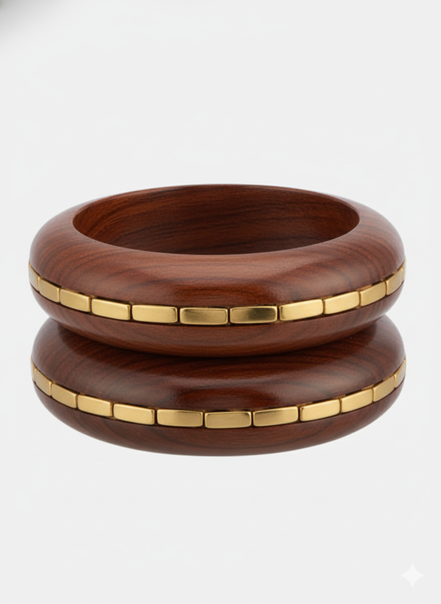 The Clean Line Brass Inlay Wooden Bangle