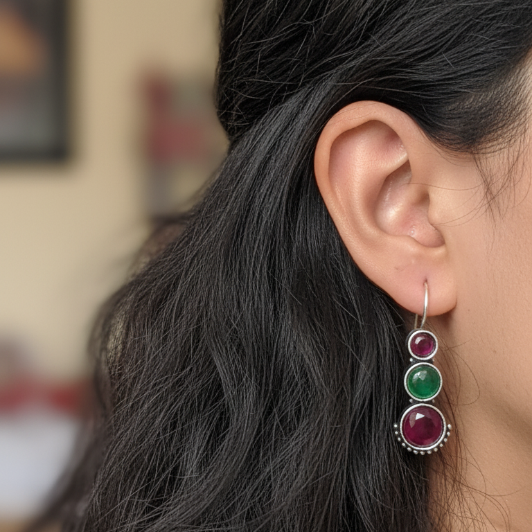 Swastida Embellished Oxidised Statement Earrings