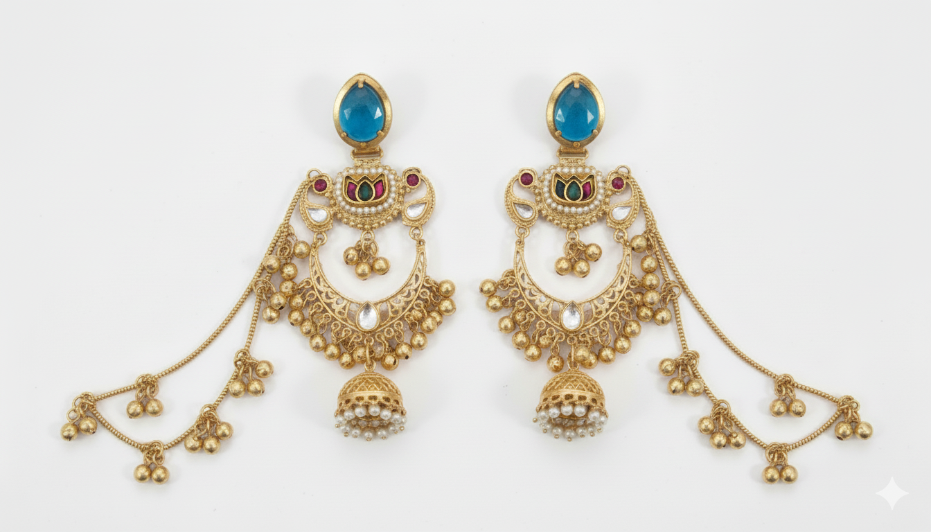 Ratnavali Jhumka Embellished Oxidised Jhumka Statement Earrings