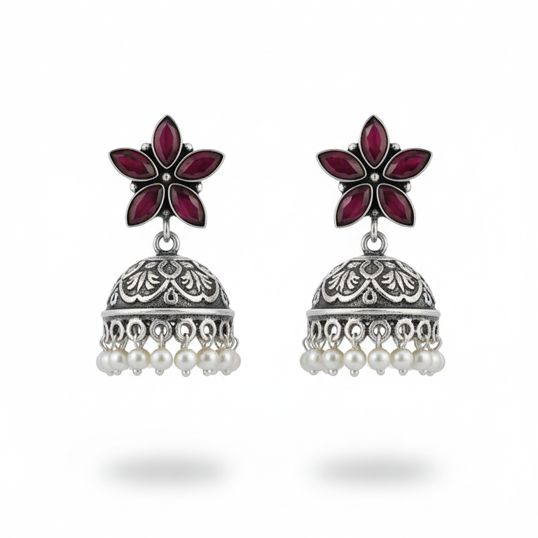 Kanak Embellished Oxidised Jhumka Statement Earrings