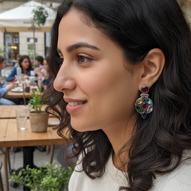 Nirmal Stone Embellished Oxidised Statement Earrings