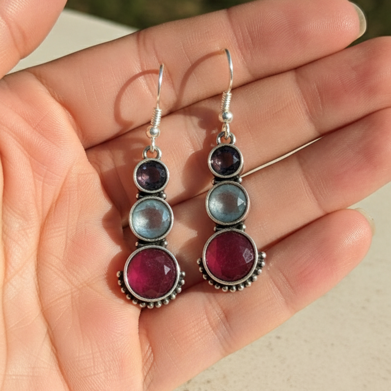 Swastida Embellished Oxidised Statement Earrings