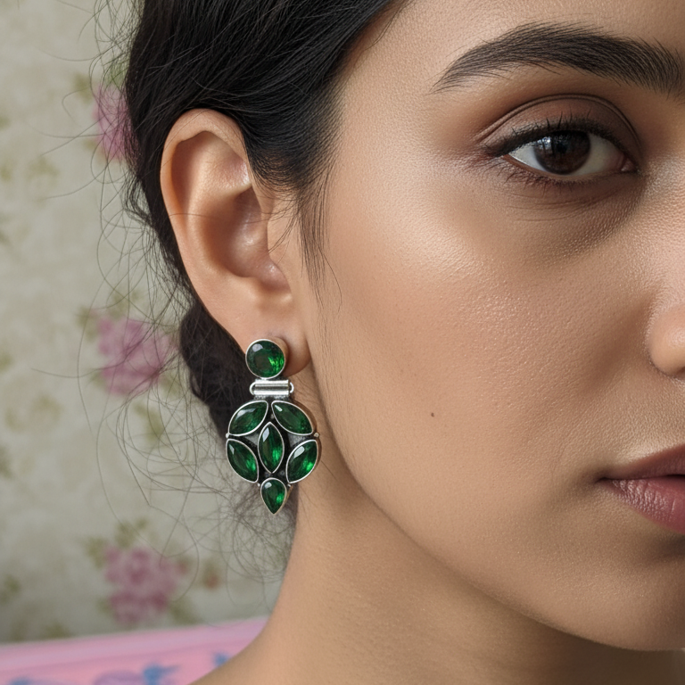Nirmal Stone Embellished Oxidised Statement Earrings