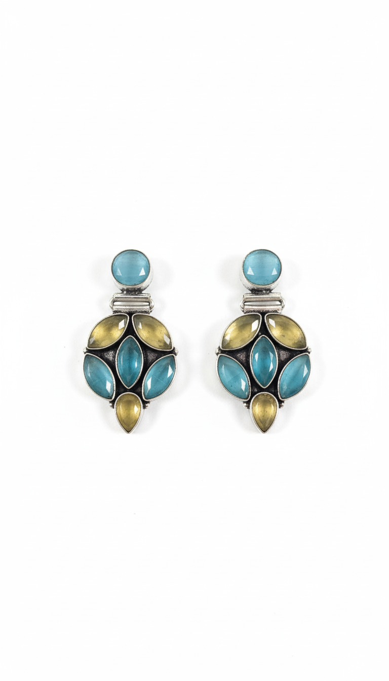 Nirmal Stone Embellished Oxidised Statement Earrings