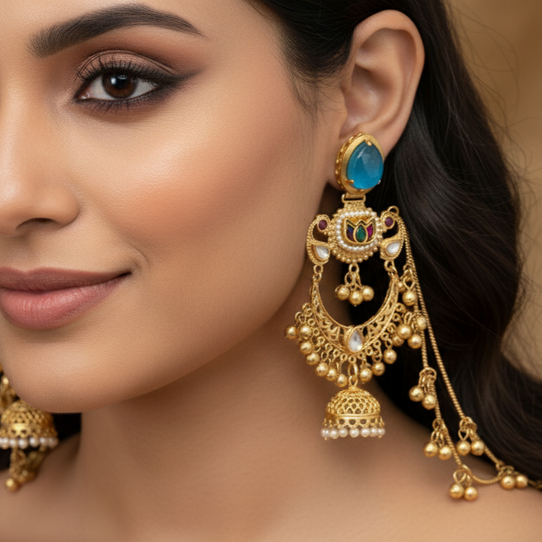 Ratnavali Jhumka Embellished Oxidised Jhumka Statement Earrings