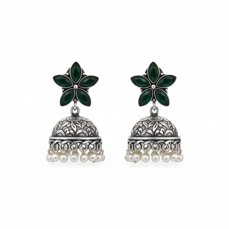 Kanak Embellished Oxidised Jhumka Statement Earrings